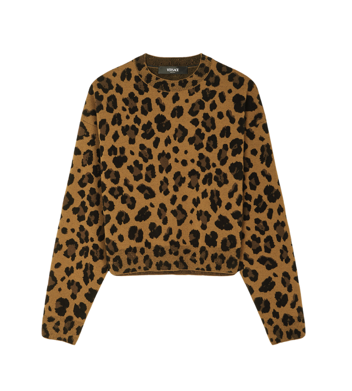 Knit Sweater Wool Blend Leopard Jacquard
