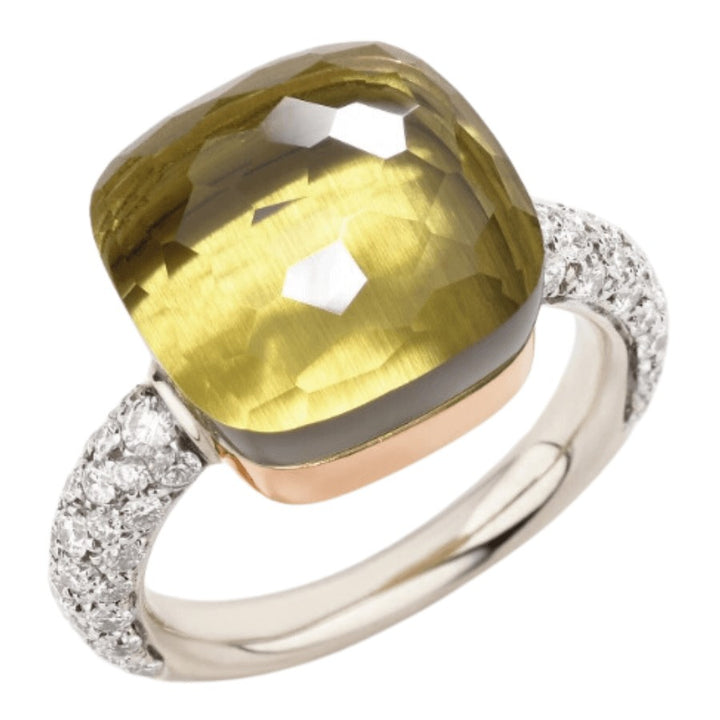 RING NUDO MAXI WG/RG LEMON QUARTZ/DIAMONDS