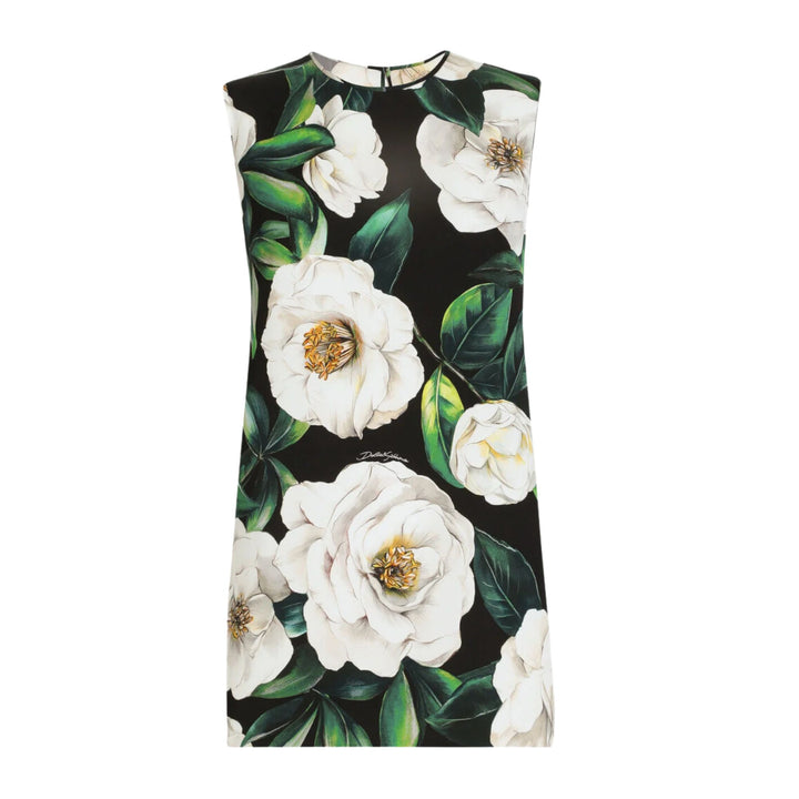 Sleeveless stretch silk charmeuse top with gardenia print