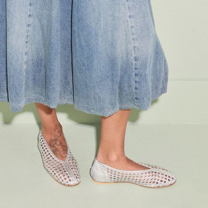 RILEY OPEN WEAVE BALLET FLAT Silver