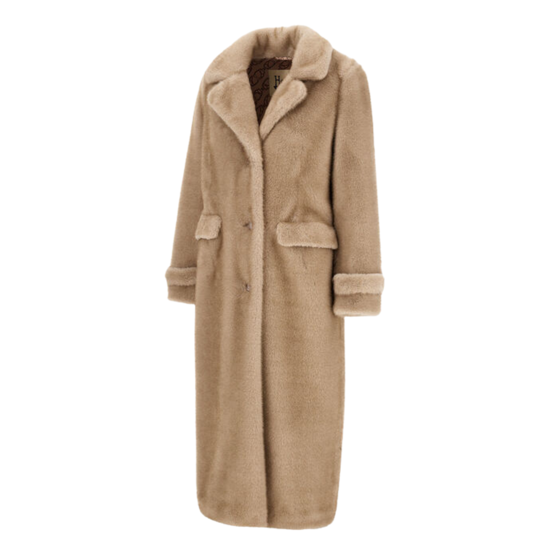 Melange Alternative Mink Length Coat with Tie Belt