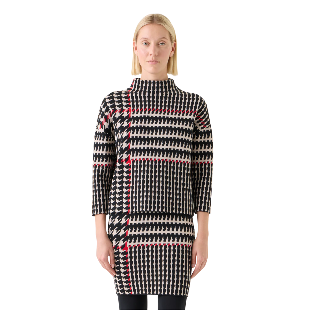 Glencheck Jacquard Mock Neck Sweater
