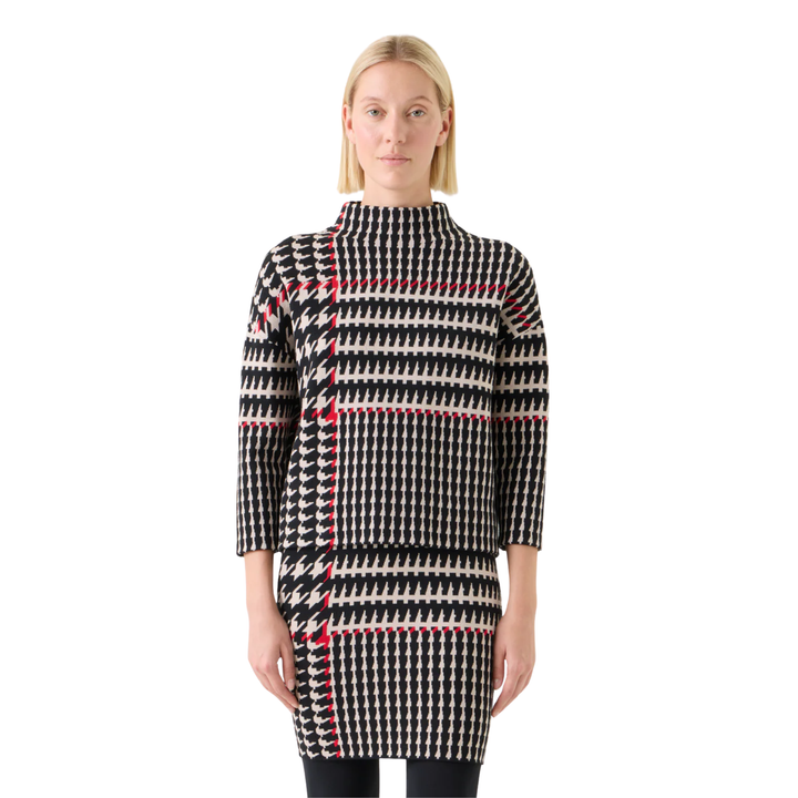 Glencheck Jacquard Mock Neck Sweater
