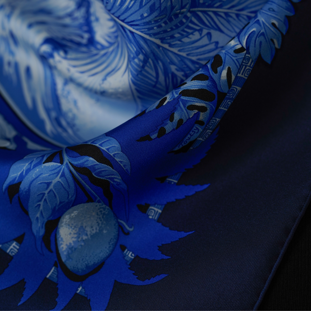 HERMES NAVY SILK SCARF MM