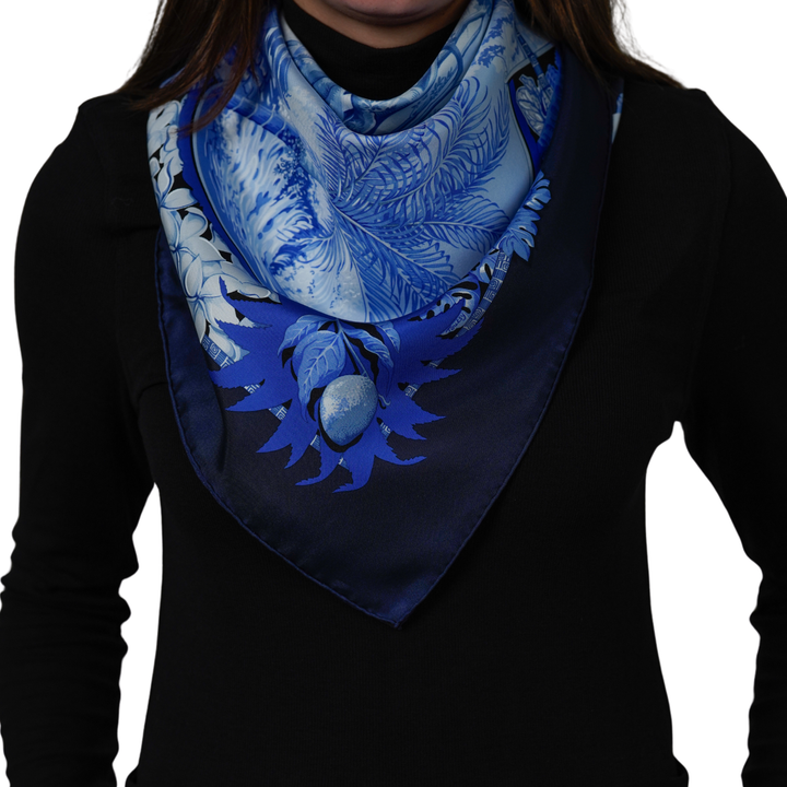 HERMES NAVY SILK SCARF MM