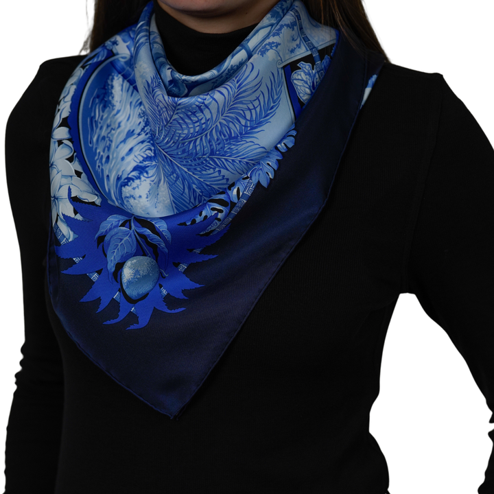 HERMES NAVY SILK SCARF MM