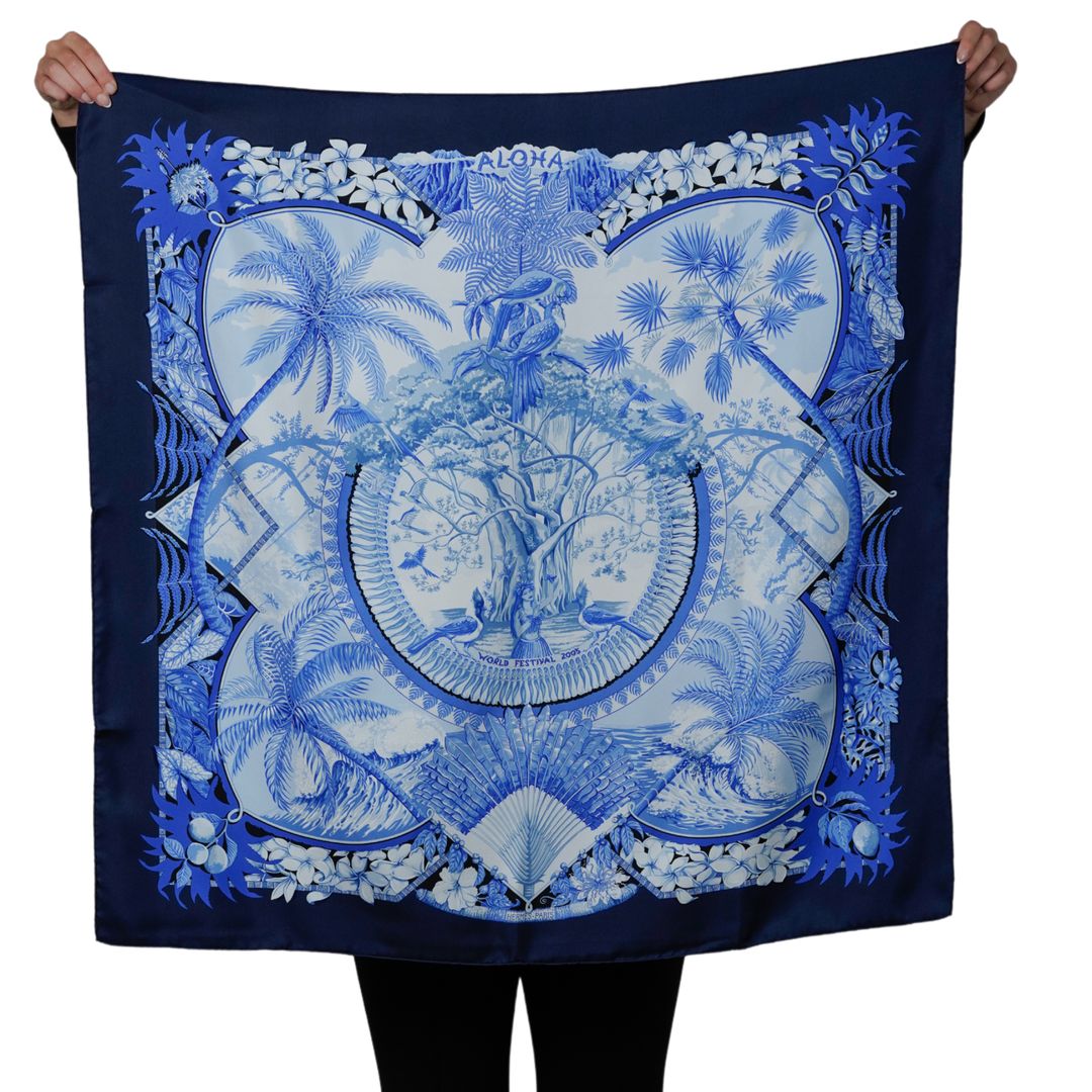 HERMES NAVY SILK SCARF MM