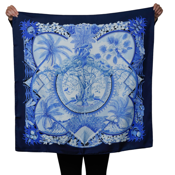 HERMES NAVY SILK SCARF MM