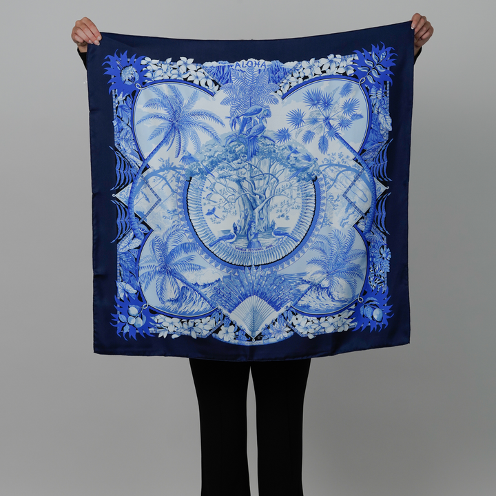 HERMES NAVY SILK SCARF MM