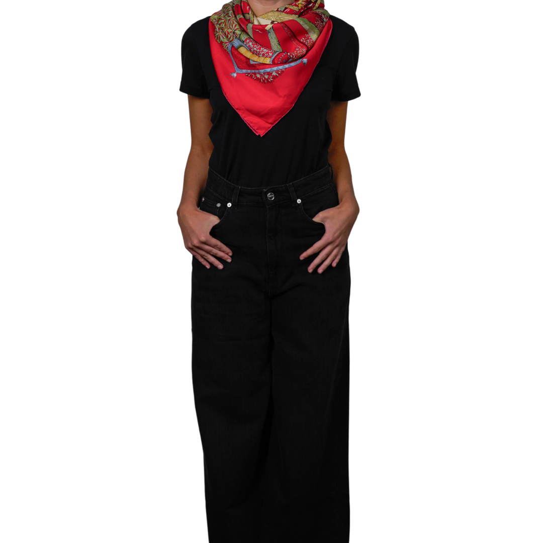 HERMES RED SILK SCARF MM