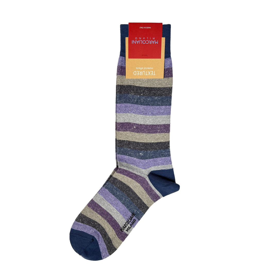 MARCOLIANI TONAL STRIPE CALF SOCK - DENIM/LAVENDER