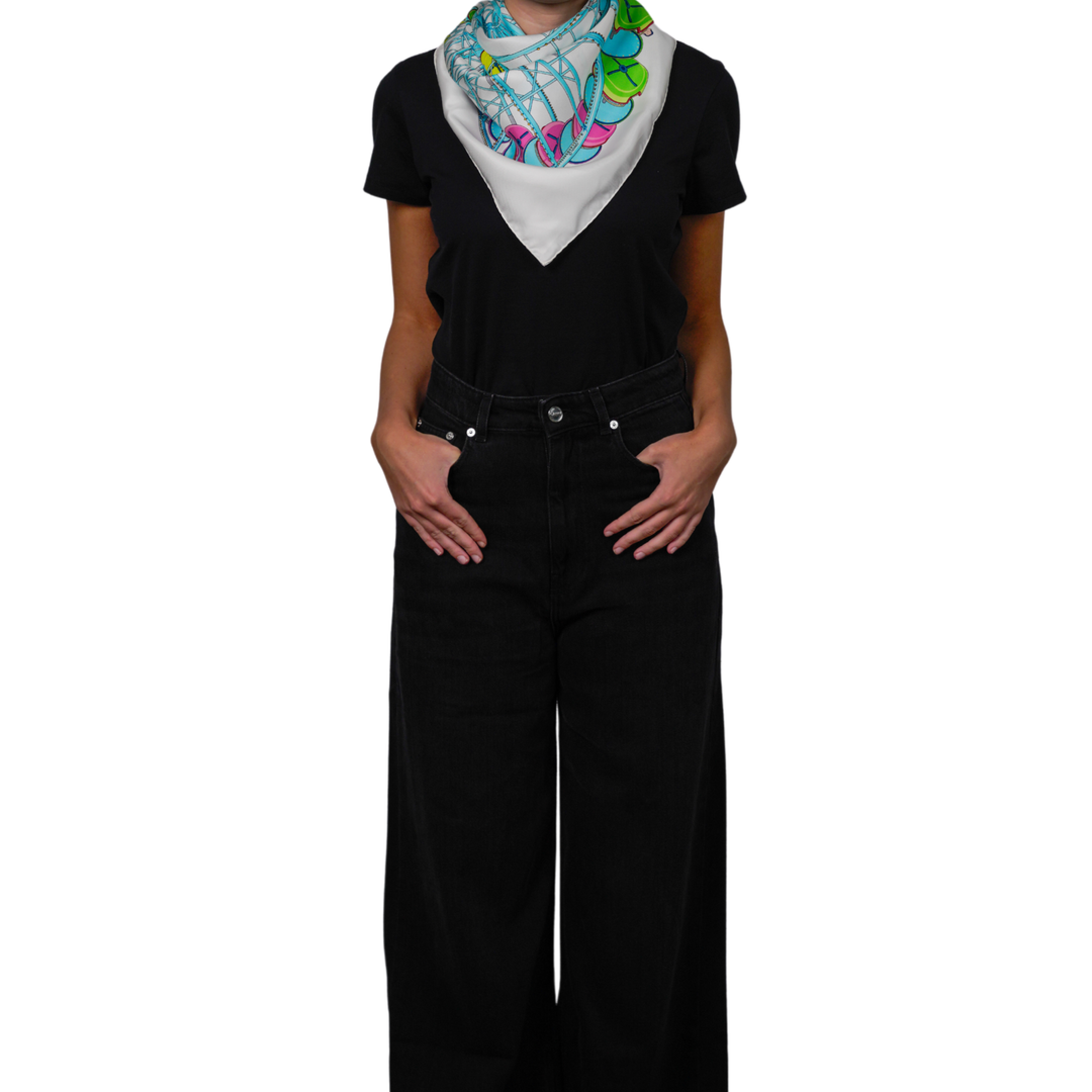 HERMES WHITE SILK SCARF MM