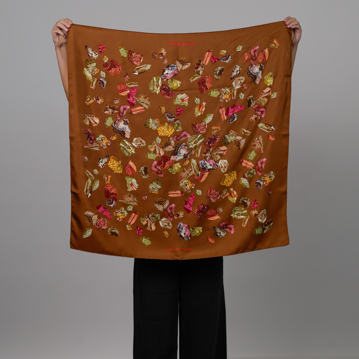 HERMES BROWN SILK SCARF MM
