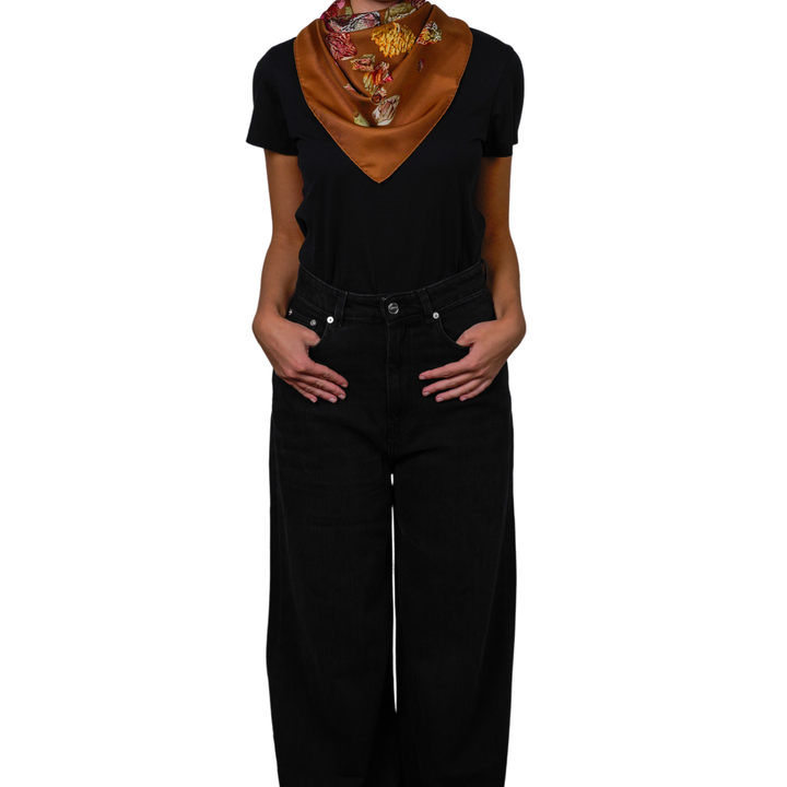 HERMES BROWN SILK SCARF MM