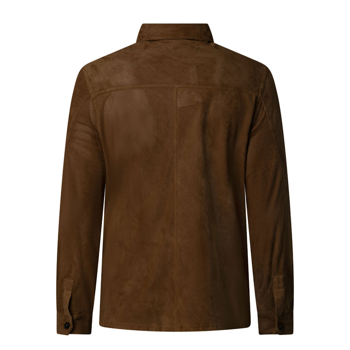 Perforated Suede Overshirt - Cognac
