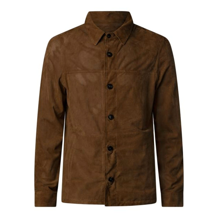 Perforated Suede Overshirt - Cognac
