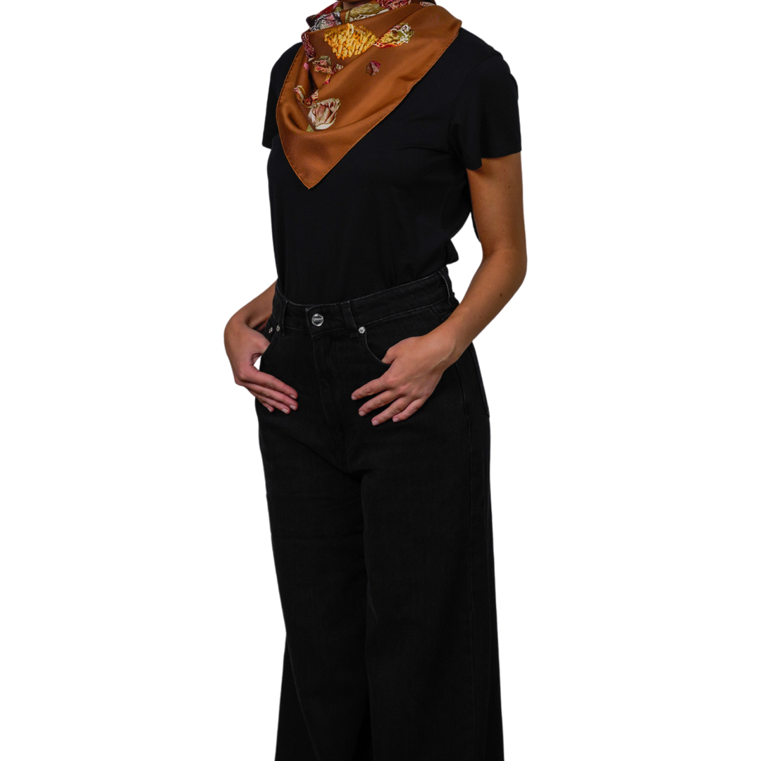 HERMES BROWN SILK SCARF MM