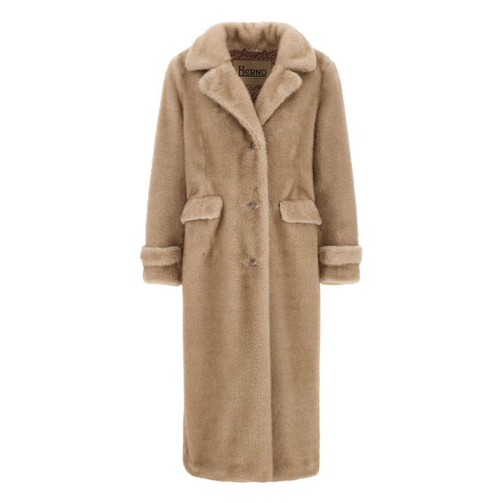 Melange Alternative Mink Length Coat with Tie Belt