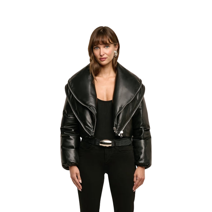 Vail Faux Leather Puffer in Black