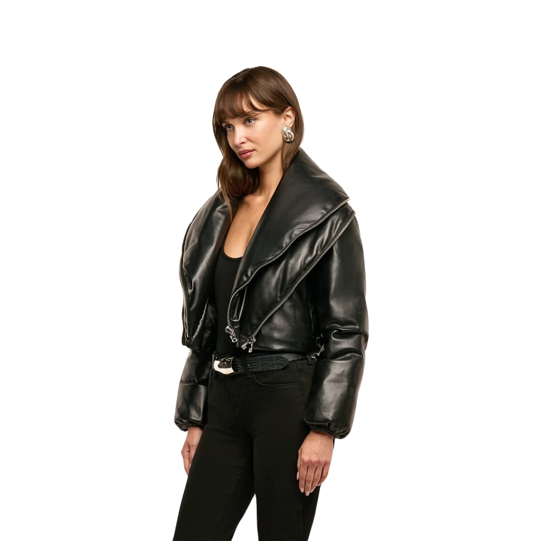 Vail Faux Leather Puffer in Black