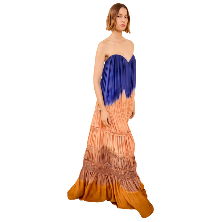 Veil Strapless Silk Gown in Moontide