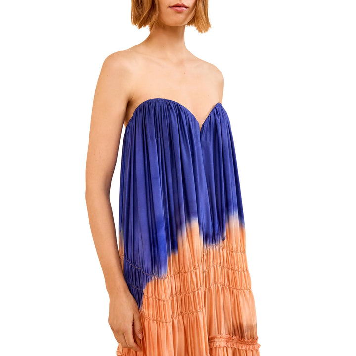 Veil Strapless Silk Gown in Moontide
