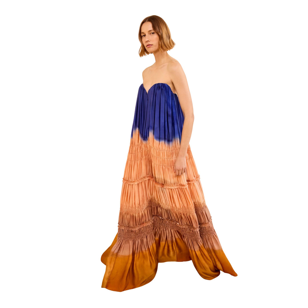 Veil Strapless Silk Gown in Moontide