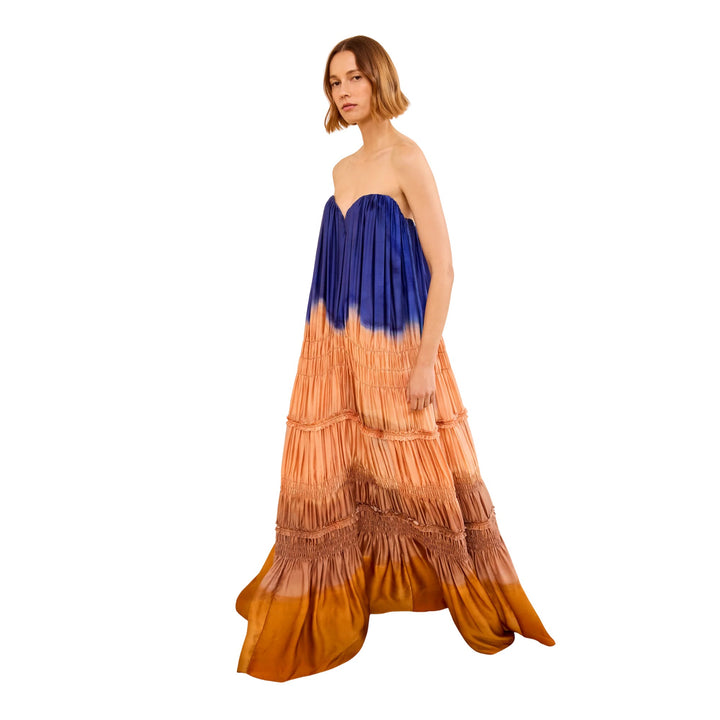 Veil Strapless Silk Gown in Moontide