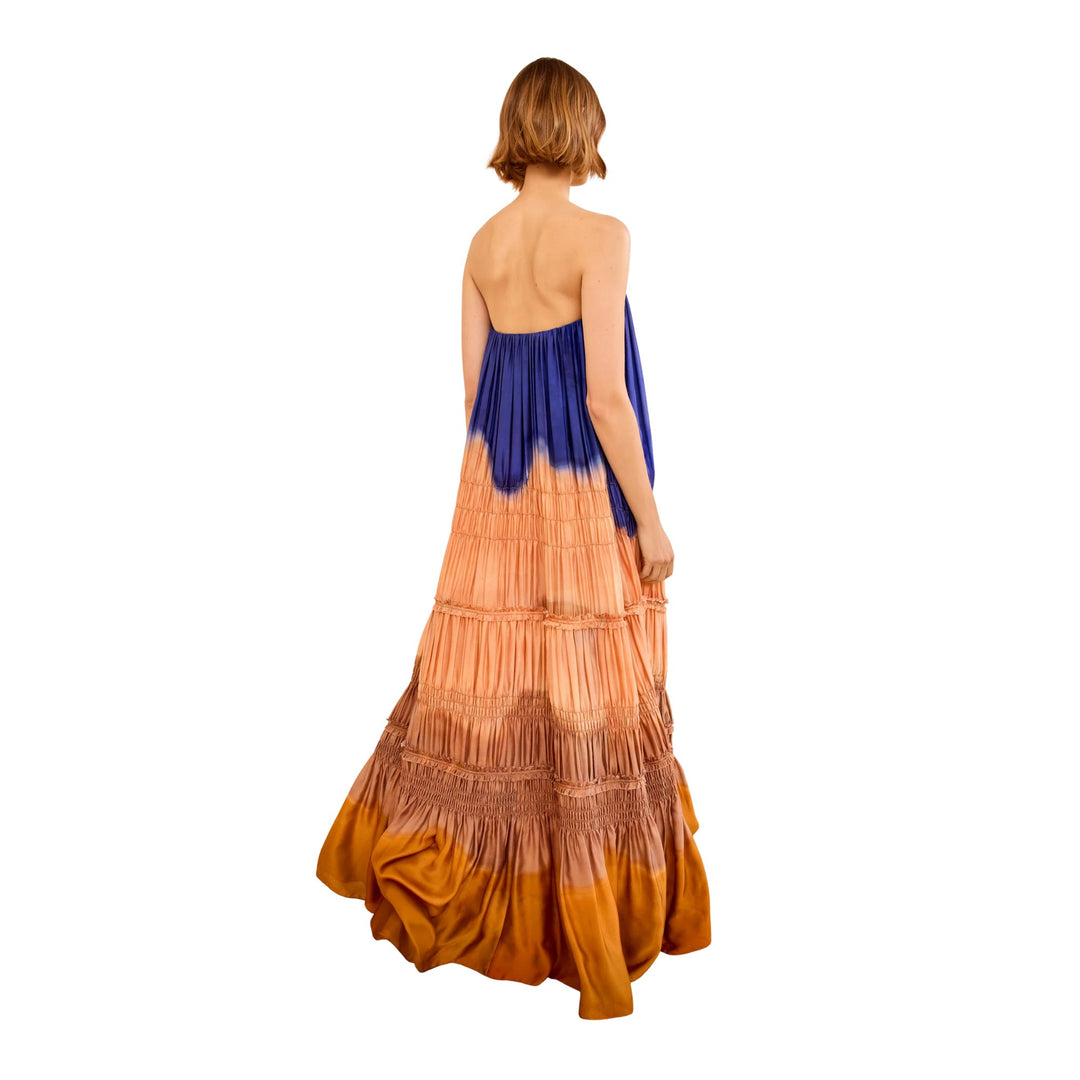 Veil Strapless Silk Gown in Moontide