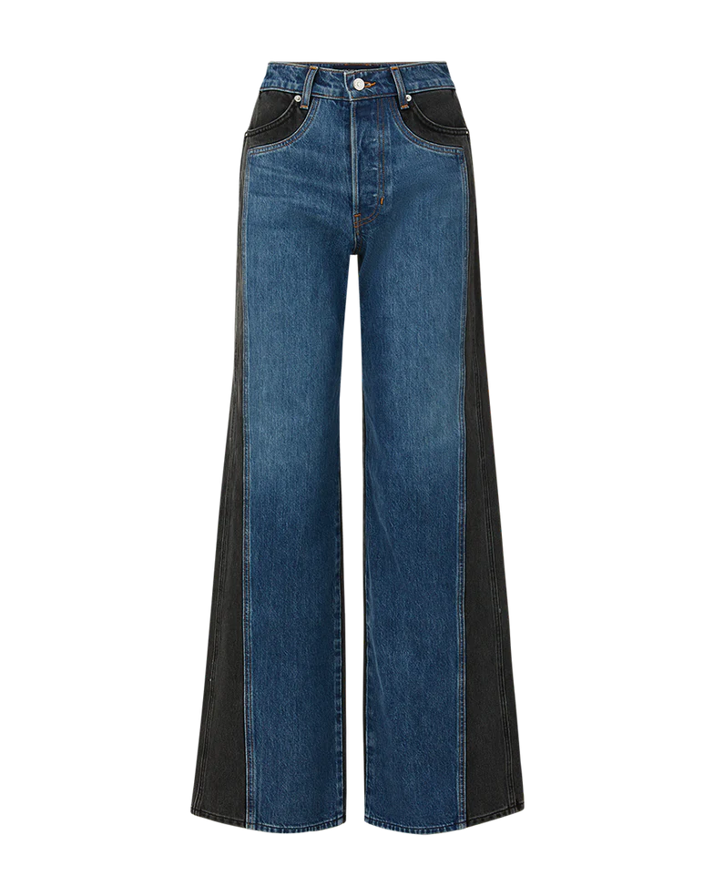 Taylor-High-Rise Two-Tone Wide-Leg Denim Pants