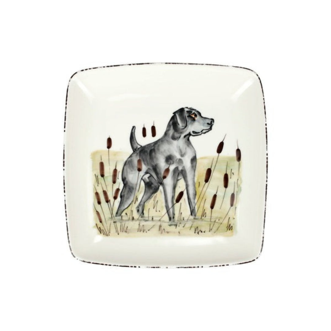 Vietri Wildlife Hunting Dog Square Platter in Black