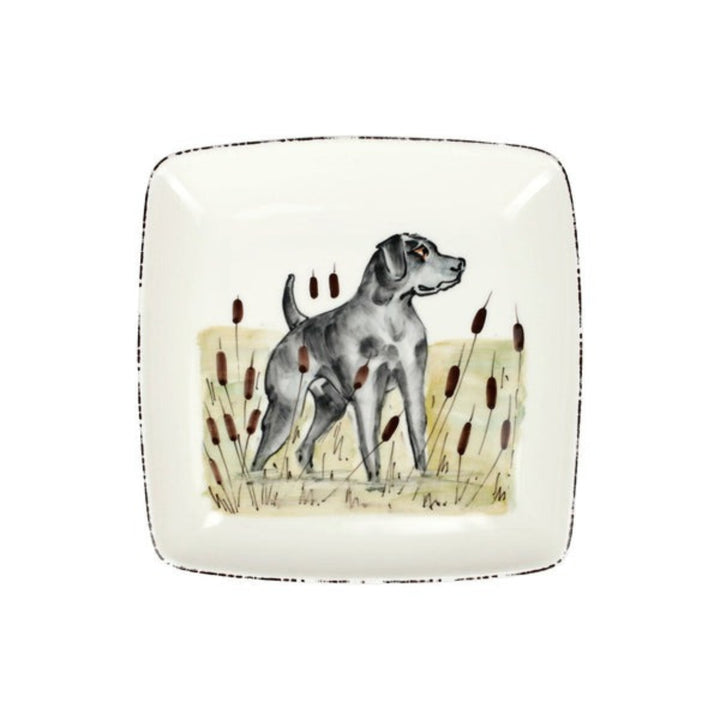Vietri Wildlife Hunting Dog Square Platter in Black