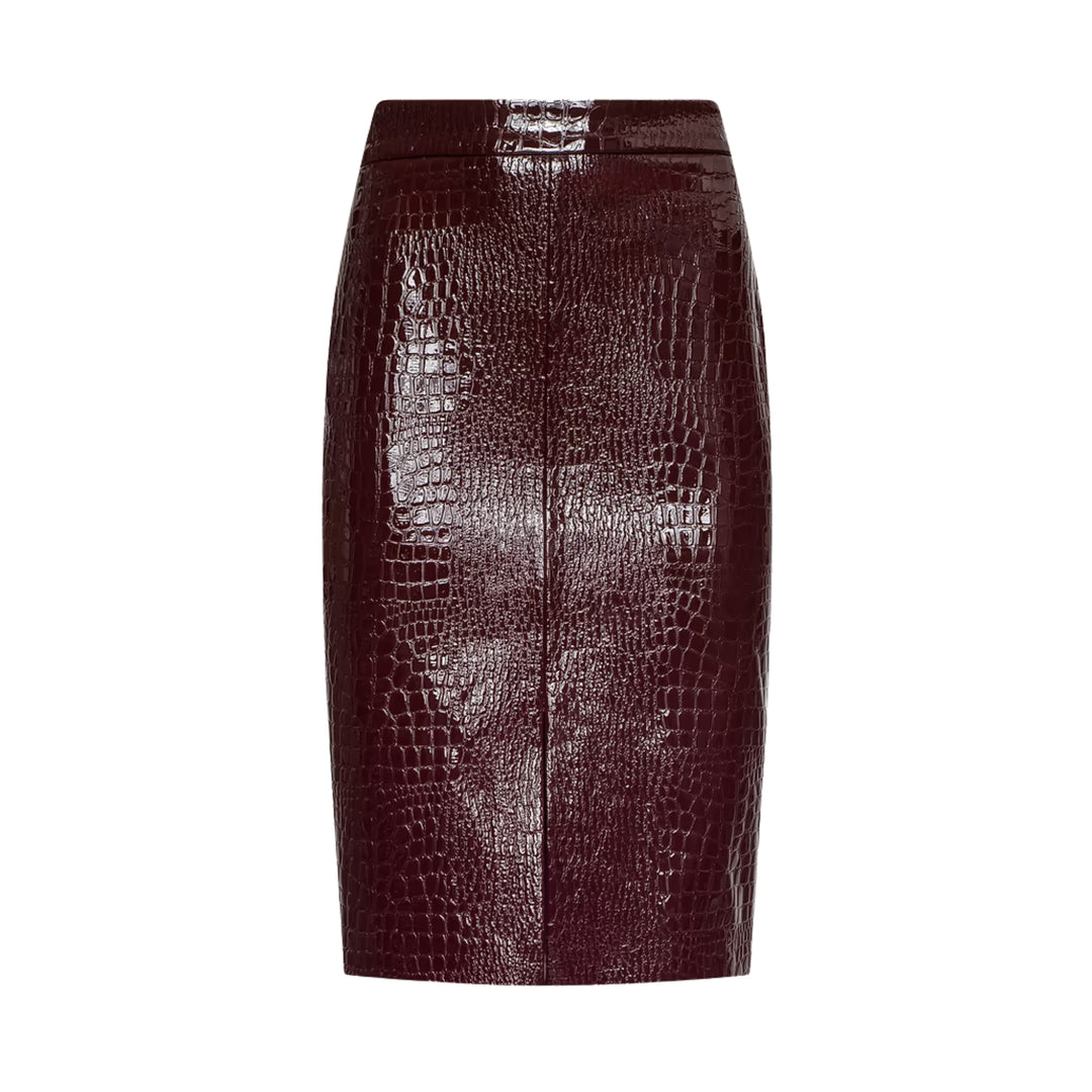 Violetta Pencil Skirt in Dark Port Croc