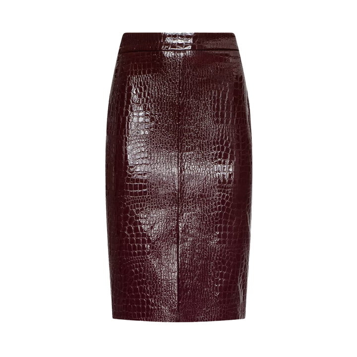 Violetta Pencil Skirt in Dark Port Croc
