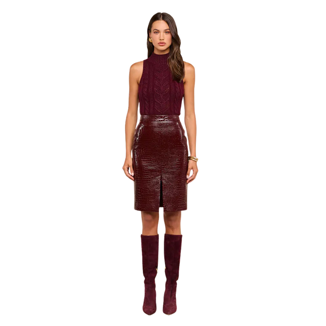 Violetta Pencil Skirt in Dark Port Croc
