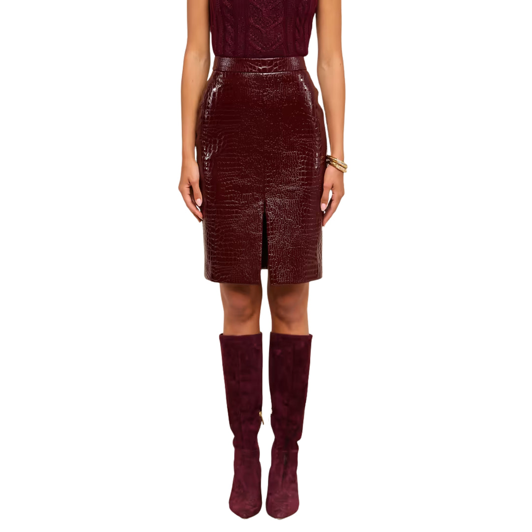 Violetta Pencil Skirt in Dark Port Croc