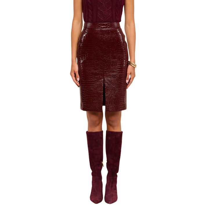 Violetta Pencil Skirt in Dark Port Croc
