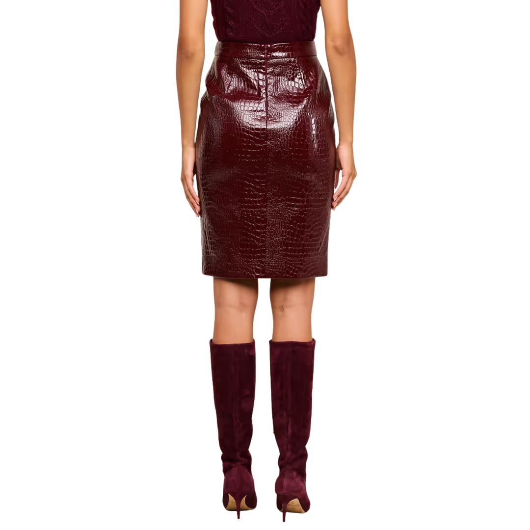 Violetta Pencil Skirt in Dark Port Croc