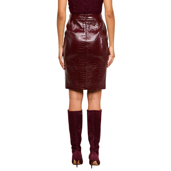 Violetta Pencil Skirt in Dark Port Croc