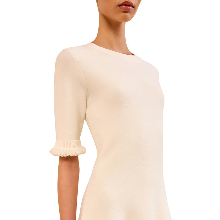 Vittoria Short Sleeves Knit Dress W Fringe in Cowrie