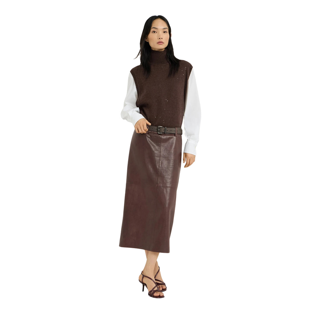WAXED LEATHER PENCIL SKIRT