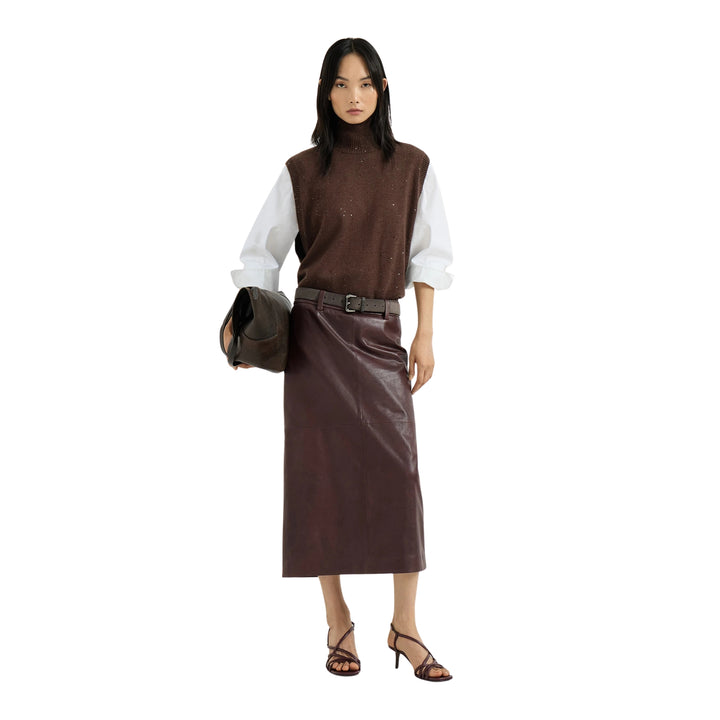 WAXED LEATHER PENCIL SKIRT