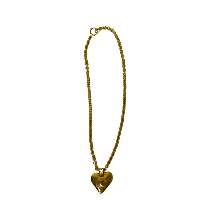 Chanel Gold Gold CC On Heart Necklace