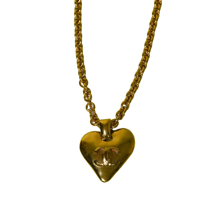 Chanel Gold Gold CC On Heart Necklace