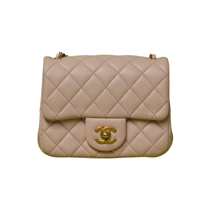 CHANEL PINK LAMBSKIN PEARL CRUSH SQUARE FLAP MINI