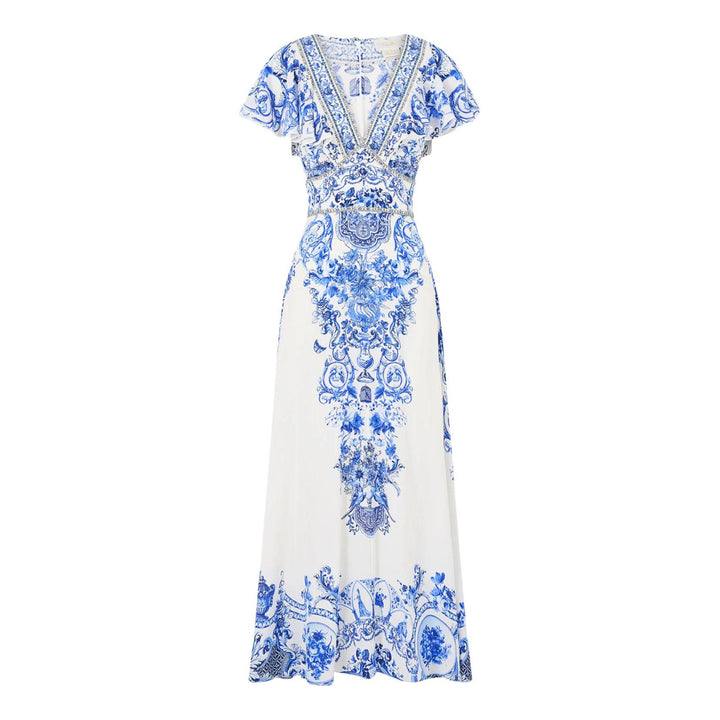 Flutter Sleeve Silk Midi Dress
