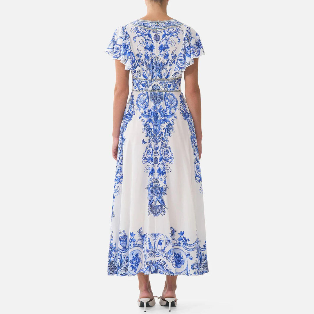 Flutter Sleeve Silk Midi Dress