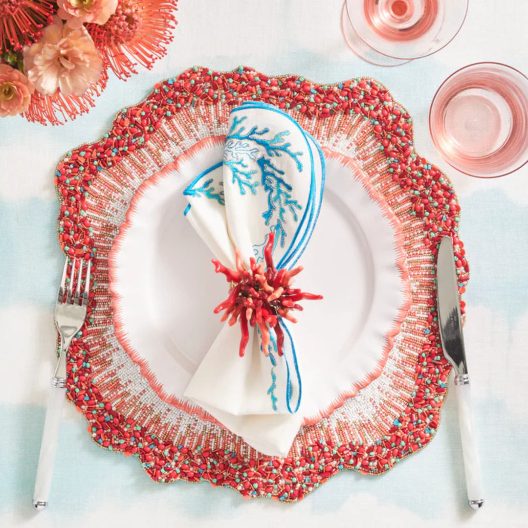 Watercolor Striped Napkin - White/Seafoam