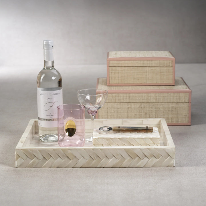 White Bone Braided Tray 16.65" 12.65" x 2.12"