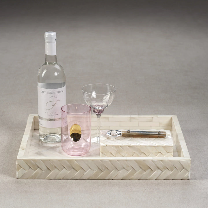 White Bone Braided Tray 16.65" 12.65" x 2.12"